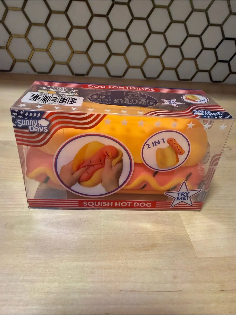 Squish Hot Dog Toy - Yellow & Pink